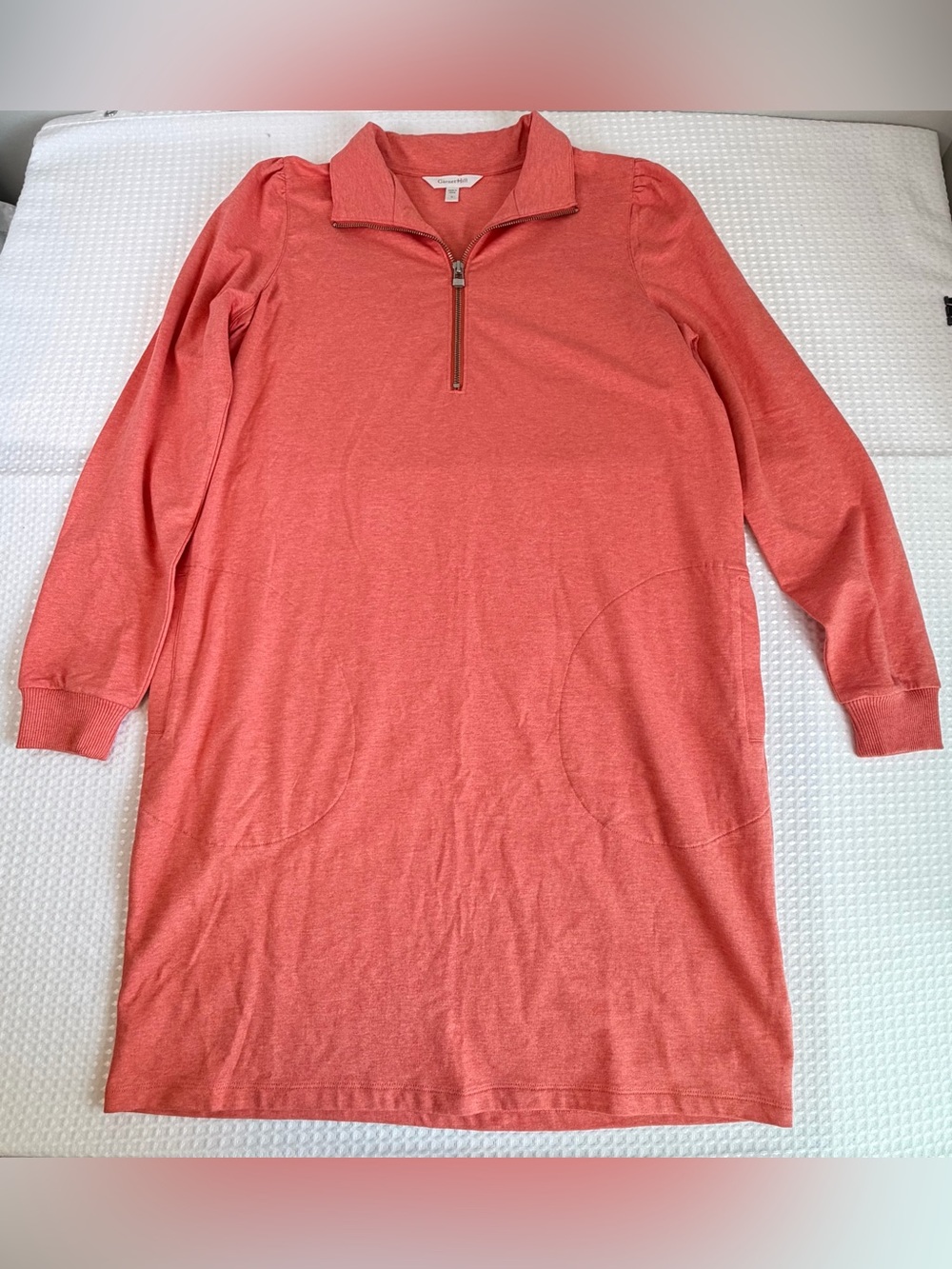 Garnet Hill Quarter-Zip Sweatshirt Dress Peach Orange Pockets Long Sleeve Size